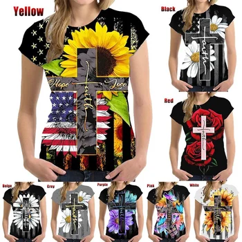 2023 Nové Ženy Móda Ženy Kríž Viery T Shirt Grafické Tees Christian Košele pre Náboženské Darček