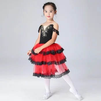 Black Red Tylu Balet Kostým Ženy Španielsky Šaty Pre Dospelých Dievčatá Dieťa Tanec Dlho Romantický Balet Výkon Kostýmy