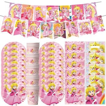 Cartoon Peach Princess Narodeniny Dekorácie Detí Tému Riad Papier Doska Pohár Obrúsky Broskyňa Baby Sprcha Strana Dodávky