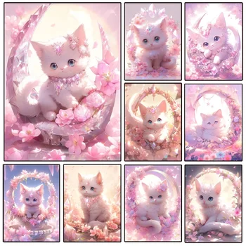 Cartoon Zvierat Diamond Maľovanie Ružová Série Mačka Crystal Kvet Fantasy Mozaiky Cross Stitch Auta Drahokamu Výšivky Domova