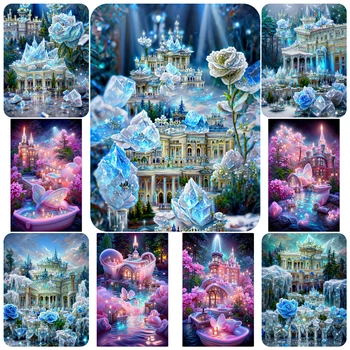 DIY Plné Námestie Kolo Diamond Maľovanie Fantasy Modrá Ruža Hrad Mozaiky Cross Stitch Diamond Výšivky Nastavuje Ručne Darček