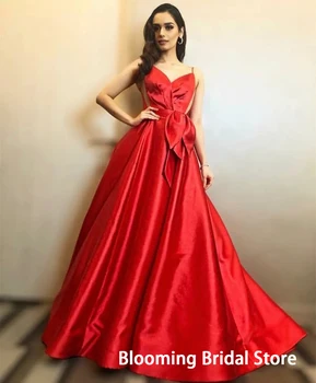 Elegantné Červené Prom Šaty tvaru bez Rukávov A-Line Dĺžka Podlahy Satin Formálne Večerné Šaty pre Ženy