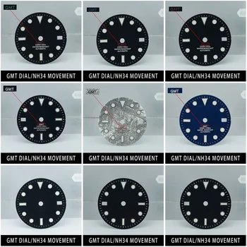 GMT dial 28.5 mm príslušenstvo hodinky vhodné pre NH34 mechanického pohybu polyfunkčný 4-pin svetelný dial prispôsobené logo