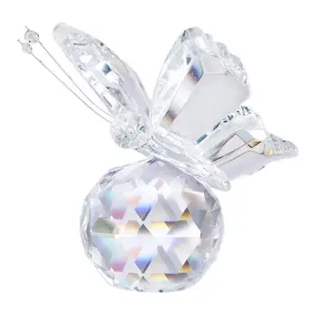 H&D Crystal Lietajúci Motýľ s Crystal Ball Base Figúrka Zber Rezané Sklo Ornament Sochy Zvierat Zberateľskú (Clear)