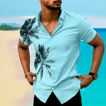 Havajská Pre Mužov Palma Tlačiť Bežné Jednoduché Tričko Mužov Lete Krátky Rukáv Oblečenie Ulici Cestovné Dovolenku Nadrozmerné Tričko