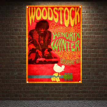 Heavy Metal Art Plagát Vlajky S 4 Kovové Otvory 1969s Woodstock Hudobný Festival Bannery Gobelín Spálňa Domáce Dekorácie Darček C3