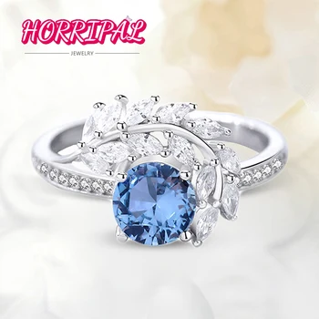 HORRIPAL 1CT Modrá Moissanite Krúžok Bezchybný Lab Diamond s STIAHNUŤ S925 Mincový Striebro Doska 18k Gold Ring pre Ženy Strany Šperky