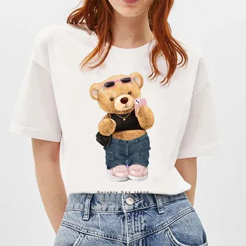 Hot predaj swag girl štýl Medveď Teddy Moc T Shirt Ladies Harajuku Ulzzang Cartoon Krátky rukáv módne Topy ženský Čaj košele