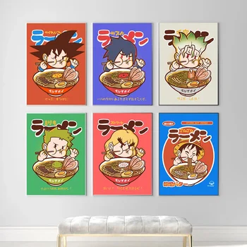 Japonské Jedlo Wall Art Vytlačí Zábavné Anime Kreslená Postavička Ramen Rezance Plagát Kuchyňa Umelecké Plátno Maľovať Obrázky Domova