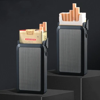 Jednoduchý A Veľkorysý Kovové Plastové Cigariet Box S Usb Zapaľovač A Vietor Dôkaz 20 Cigariet Boxy