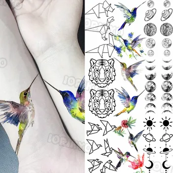 Kolibrík Malé Dočasné Tetovanie Pre Ženy GirlsRealistic Minimalistický Tiger Vonkajšie Mesiac Falošné Tetovanie Nálepky Predlaktie Krku Tatoos
