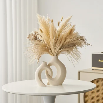 Kreatívne Vázy Nordic Moderné Svadobné Dekorácie Keramické Interlock Váza Pampas Trávy Obývacia Izba Domova Ploche Ornament
