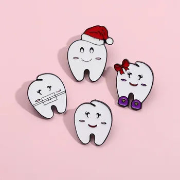 Krásne zubnej Skloviny Pin Cartoon Brošňa Roztomilý Klope Kovové Odznak Veľkoobchod Darček pre Priateľov, Zubný Lekár, Sestra, Klobúk