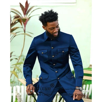 Kráľovská Modrá Pánske Obleky Tunika Top Príťažlivých Mužov je jednotné Formálne Business Sako Hombre Slim Fit Svadby Ženích Smoking Kostým Homme