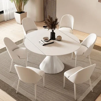 Krém štýl čistý biely matný rock panel jedálenský stôl s otočnou, teleskopická, skladanie Valčík jedálenský stôl, štvorcové a okrúhle vyhľadávané