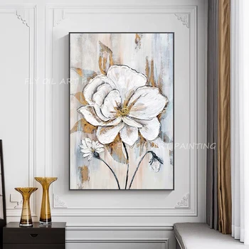 Kvet Biely Ručne maľované Plátno olejomaľba dar Prírody domova,originálna olejomaľba na Plátne Prírody maľovanie na stenu umenie