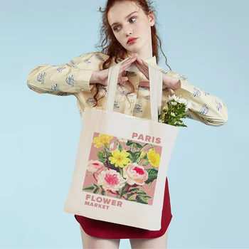 Kvetinový Trh Ruže, Chryzantémy Daisy Abstraktné Cartoon Lady Kabelka Tote Ženy Nákupné Tašky Módnom Trhu Shopper Taška