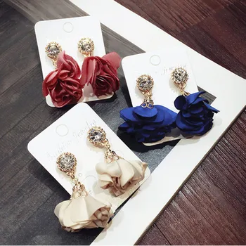 Kórejský Hot Šperky Retro Okrúhly Zirkón Textílie Okvetné Plátky Náušnice Pre Ženy Handričkou Umenie Kvety Krištáľové Náušnice Bijoux Darček