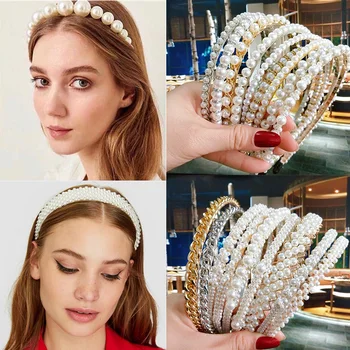 Kórejský Luk Kvet Simulácia Pearl Hairbands Pre Ženy, Šperky, Módne, Elegantné Ručne Čelenky Dievčatá Svadobné Doplnky Do Vlasov