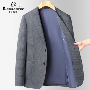 Lansboter Sivá 2023 Jar A na Jeseň Tenké pánske Oblek kórejská Verzia Slim Fit Elastické Non-iron Stripe Oblek Bežné