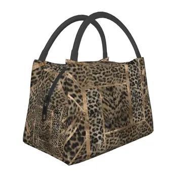 Leopard Kožušiny Textúra Geometrické Izolované Obed Tašky pre Ženy Nepresakuje Textúra Chladnejšie Tepelnej Lunch Box Office Piknik Cestovanie
