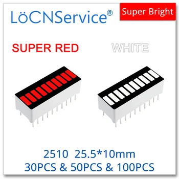 LoCNService LED Bar graph Svetla 10-segment 2510 RED WHITE 30pcs-100ks Bargraph jeden farebný digitálny displej board Ultra Svetlé