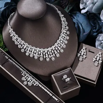 Luxusné Afriky Dubaj Svadobné Svadobné Šperky Set Kubický Zirkón Náhrdelníky Náušnice Náramok, Prsteň Doplnky Strany Darček