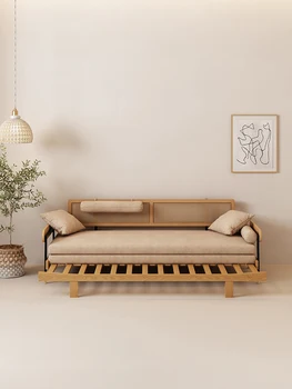 Masívneho dreva rozkladacia pohovka skladacie dvojaký účel, jednoduchý moderný obývacia izba funkcia gauč, biely vosk, drevo