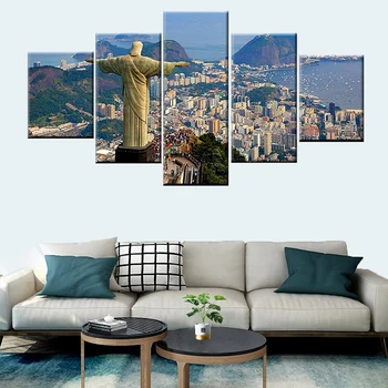 Moderné HD Tlač Brazília, Rio de Janeiro Ježiš Socha Múr Umenia Maľby Obrázok Plagátu, Plátna Maľovanie 5 Panel Home Decor