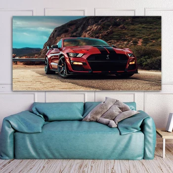 Moderné Nástenné Art Olej na Plátne Obrazy Supercar vozidlá značky ford Mustang Shelby GT500 Červené Auto Obrázok Obývacia Izba Dekor Vytlačí Estetika