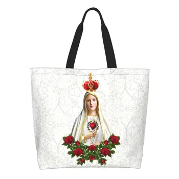 Móda Panny Márie Fatimskej Panny Márie Nakupovanie Tote Bag Opakovane Portugalsko Ruženec Katolíckej Potraviny Plátno Ramenný Shopper Taška