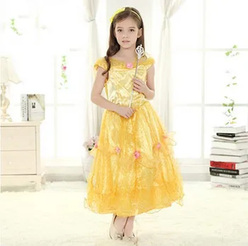 narodeniny šaty dievčatá v krojoch výkon nosiť žlté princezná kostým víla chvost kostým narodeninovej party kostým, večerné šaty