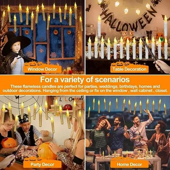 Nové Plávajúce Sviečky s Čarovná Palička Diaľkové Ovládanie Flameless Diaľkové Taper Elektronické Sviečky Halloween Party Dekor Svetlo Sviečky