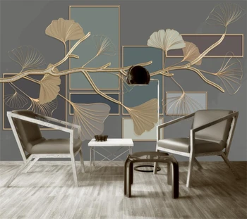 Prispôsobený 3d tapeta nový Čínsky štýl, ginkgo leaf geometrické zlaté reliéfna čiara pozadí stene obývacej izby, spálne, nástenná maľba