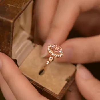 Romantický Zásnubný prsteň vykladané sladké ružové drahokam prstene pre ženy nádherné Súd štýl Pár luxusne jemné strieborné šperky