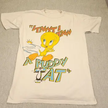 Ročník 1995 Sylvester A Tweety T-shirt pánske Veľké Logo Warner Bros Sz XL, Biela