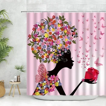 Ružový Kvet, Motýľ Dievčatá Sprchové Závesy Kúpeľňa Záclony Polyester Pre Kúpeľ Dekor Vaňa Záves S Háčikmi Domova