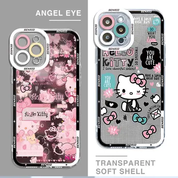 Sanrio H-Dobrý deň, K-Kitty Telefón puzdro pre iPhone 7 8 13 Mini XR SE 14 Pro Max 11 Pro 15 Pro XS Max 12 Luxusný Transparentný Mäkké Pokrytie