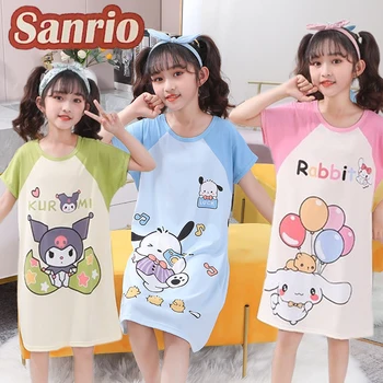 Sanrio Hello Kitty Nightdress Cartoon Deti Oblečenie Letné Dievča Pyžamo Krátke Rukávy Nightgown T-shirt Bežné Roztomilé oblečenie pre voľný čas