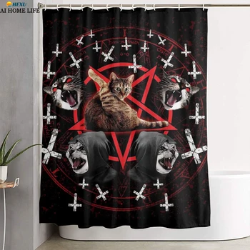 Satanic Mačka Pentagram Smrti Black Metal Sprchový Záves s Háčikmi, Odolné Kúpeľňa Záclony, Vaňa Obrazovky, 180x180cm