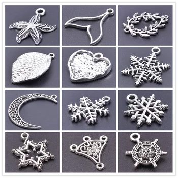 Strieborná Farba Snowflake zobrazili kľúčové tlačidlá Pre Šperky Uskutočňovanie Dodávok Fishtail List Srdce Prívesok Charm DIY Filigránske Príslušenstvo Veľkoobchod