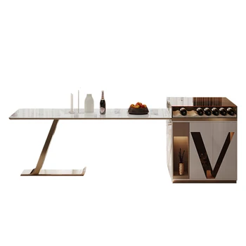Svetlo luxusné high-end rock plát, ostrov stôl, jedálenský stôl, integrované zdvíhateľnej tabuľky, domáce moderná príručka tabuľka