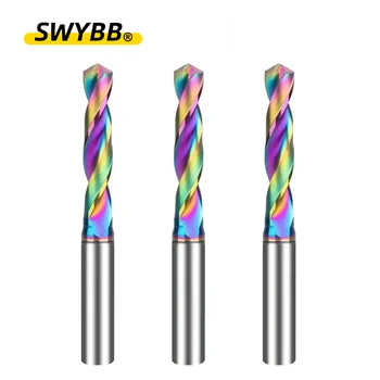 SWYBB CNC Obrábanie 3xD Karbidu Twist Dirll Bit Priemer 1,0 mm~9.6 mm pre Hliníkové Medi Vonkajší plášť DLC HRC55