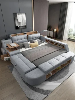 Technológia Handričkou Master posteľná bielizeň Tatami Moderný Jednoduchý Dvojitý King Bed Svetlo Luxusné Tkaniny Posteľ Multi funkčné Skladovanie