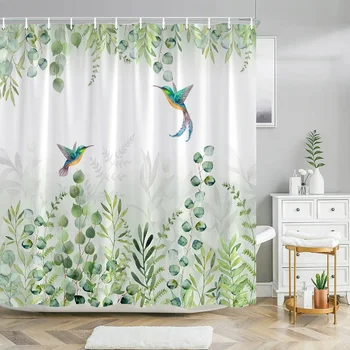 Tropické Listy Sprchový Záves Zelená Palm Monstera Leafs Dekoratívne Sprchové Závesy Polyester Textílie Vaňa Opony Kúpeľňa Decor