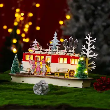 Tvorivé Vianočné Drevené Bus LED Svetlo, Až Scény Stolové Dekorácie, Ozdoby Najnovšie Vianočné Drevené Autobus Hračka