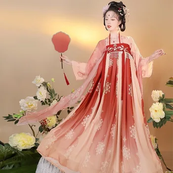 Vintage Žena Courtly Štýl Hanfu Šifón Šaty Oka Patchwork Víla Šaty Streetwear Estetické Tradičné Čínske Oblečenie
