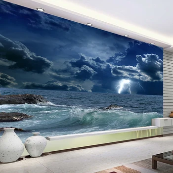 Vlastné 3D nástenná maľba Roll Veľké More Oblakov Lightning Spálne, Obývacia Izba Gauč TV Pozadí Steny Foto Tapety Domova 3D Fresco