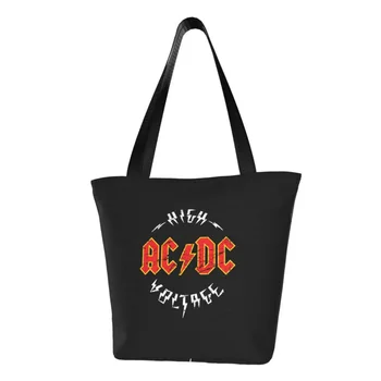 Vlastné AC DC Vysoké Napätie Plátno Nákupní Taška Ženy Prenosné obchod s potravinami Rock Roll Shopper Tote Tašky