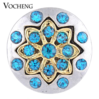Vocheng Snap Charms 18 mm Kvet Vykladané Modré Crystal Tlačidlo Zameniteľné Šperky Vn-1129